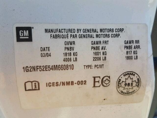 1G2NF52E54M660810 - 2004 PONTIAC GRAND AM S 白色 照片 10