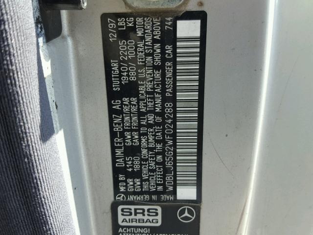 WDBLJ65G2WF024288 - 1998 MERCEDES-BENZ CLK 320 SILVER photo 10