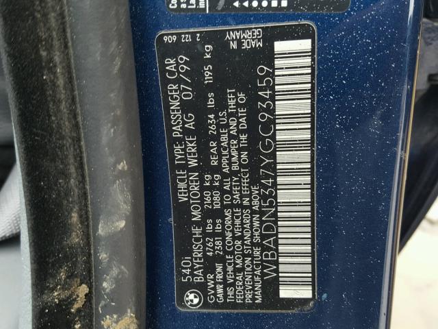 WBADN5347YGC93459 - 2000 BMW 540 I 蓝色 照片 10