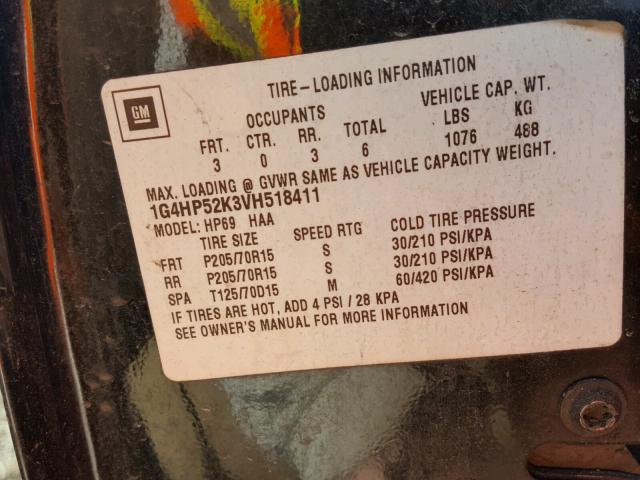 1G4HP52K3VH518411 - 1997 BUICK LESABRE CU BLACK photo 10