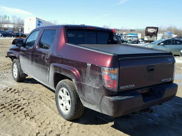 2HJYK16578H541488 - 2008 HONDA RIDGELINE MAROON photo 3