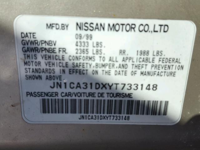 JN1CA31DXYT733148 - 2000 NISSAN MAXIMA GLE TAN photo 10