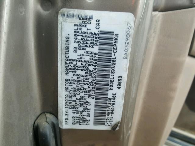 4T1BG22K5XU446870 - 1999 TOYOTA CAMRY CE TAN photo 10