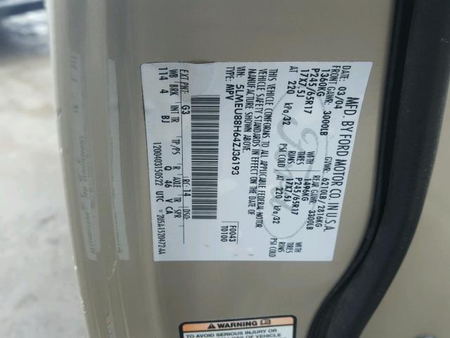 5LMEU88H64ZJ36193 - 2004 LINCOLN AVIATOR 棕色 照片 10