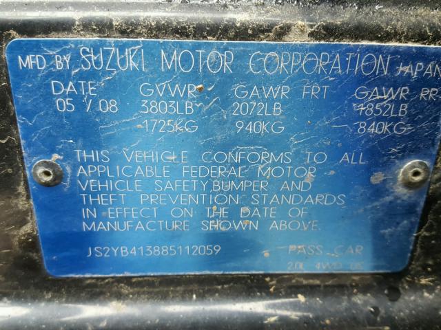 JS2YB413885112059 - 2008 SUZUKI SX4 BASE BLACK photo 10