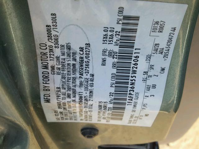 1FAFP36N55W260611 - 2005 FORD FOCUS ZXW GREEN photo 10