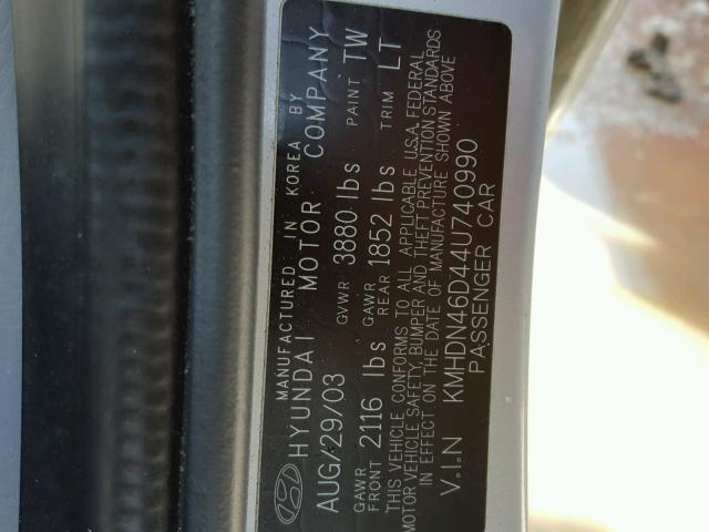 KMHDN46D44U740990 - 2004 HYUNDAI ELANTRA GL SILVER photo 10