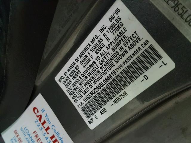 1HGEM22965L066819 - 2005 HONDA CIVIC EX ნაცრისფერი ფოტო 10