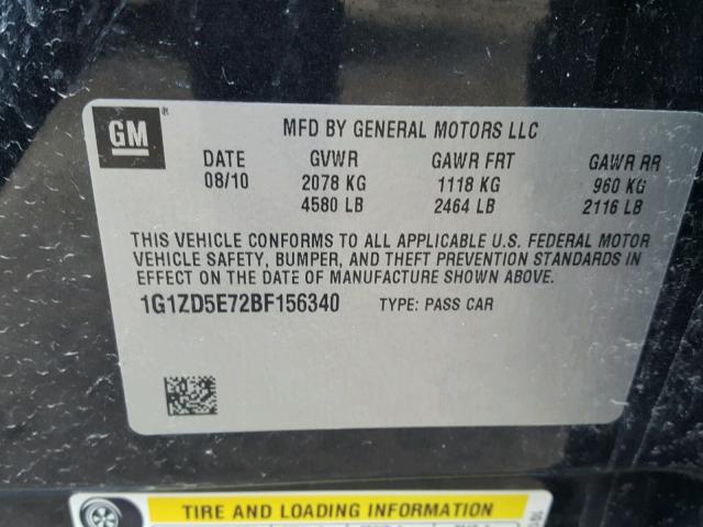 1G1ZD5E72BF156340 - 2011 CHEVROLET MALIBU 2LT CHARCOAL photo 10