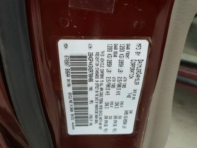 2B4GP443X2R780486 - 2002 DODGE GRAND CARA BURGUNDY photo 10