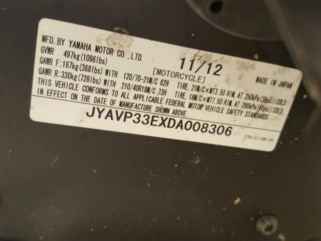 JYAVP33EXDA008306 - 2013 YAMAHA XVS1300 CU WHITE photo 10