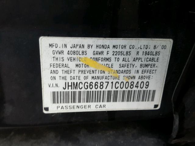 JHMCG66871C008409 - 2001 HONDA ACCORD EX BLACK photo 10