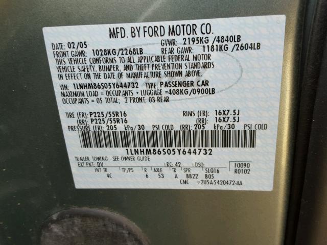 1LNHM86S05Y644732 - 2005 LINCOLN LS TEAL photo 10