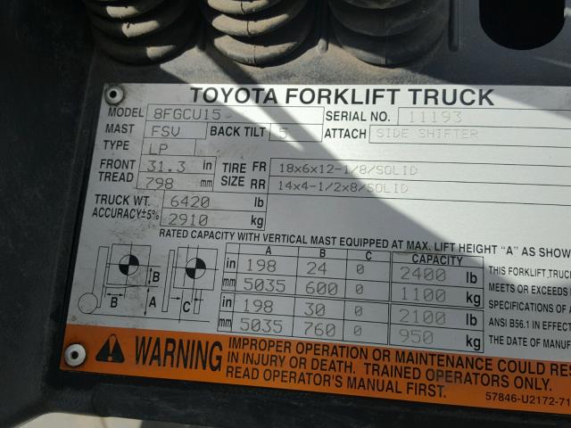 00000000000011193 - 2007 TOYOTA FORKLIFT ORANGE photo 10