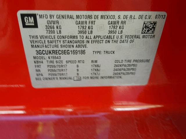 3GCUKREC8EG169186 - 2014 CHEVROLET SILVERADO RED photo 10