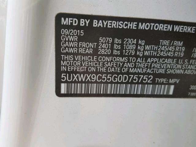 5UXWX9C55G0D75752 - 2016 BMW X3 XDRIVE2 WHITE photo 10