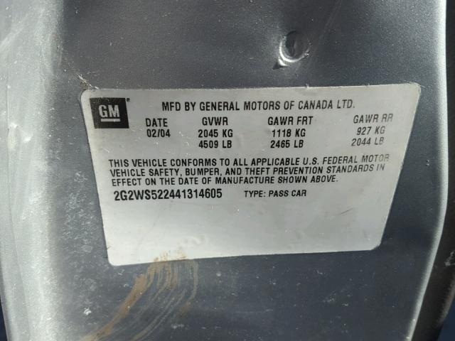 2G2WS522441314605 - 2004 PONTIAC GRAND PRIX ვერცხლისფერი ფოტო 10