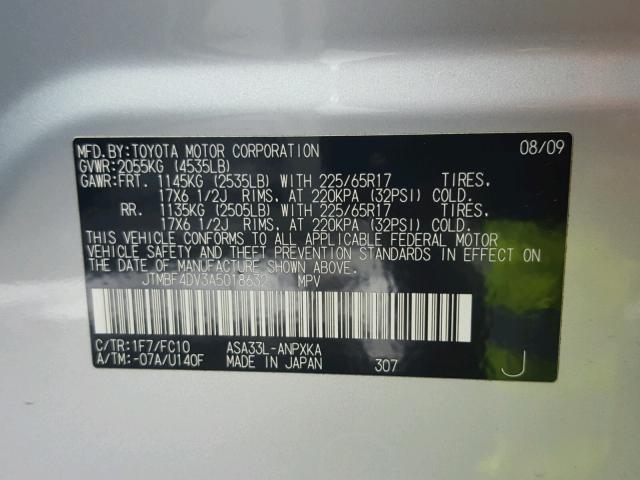 JTMBF4DV3A5018632 - 2010 TOYOTA RAV4 SILVER photo 10