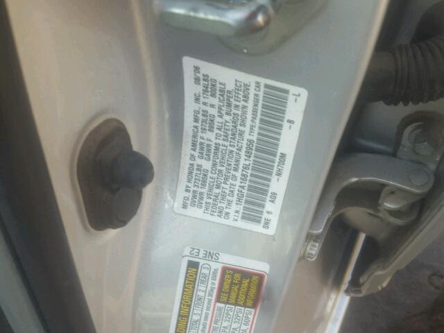 1HGFA16876L148956 - 2006 HONDA CIVIC EX SILVER photo 10