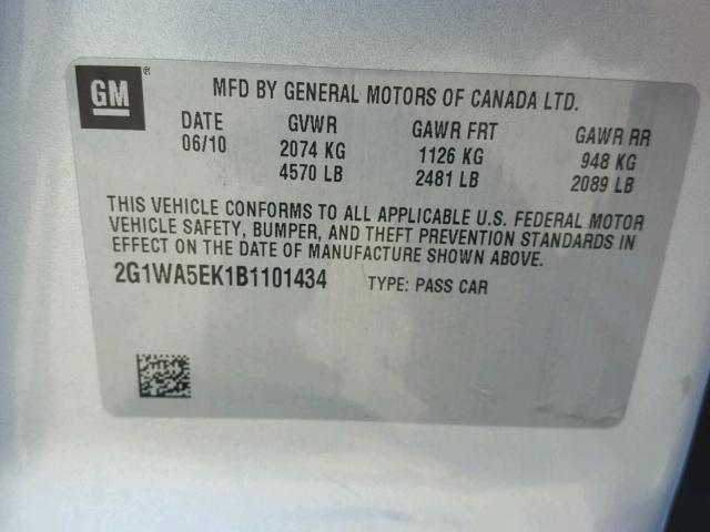 2G1WA5EK1B1101434 - 2011 CHEVROLET IMPALA LS SILVER photo 10