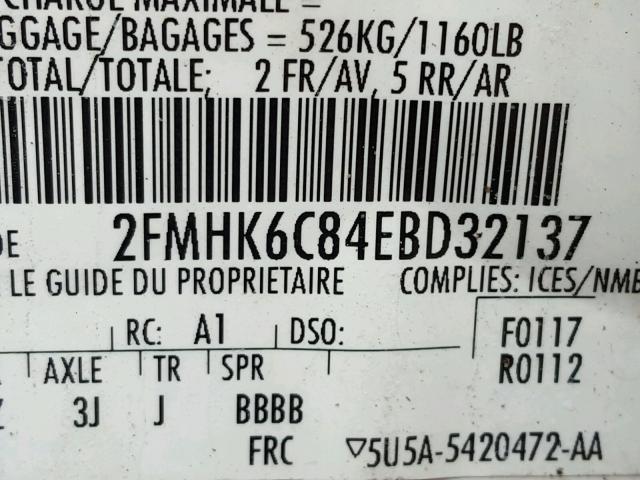 2FMHK6C84EBD32137 - 2014 FORD FLEX SEL Սպիտակ լուսանկար 10