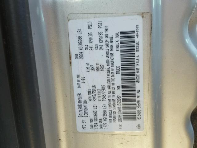 1B7HF13Y01J569807 - 2001 DODGE RAM 1500 GRAY photo 10