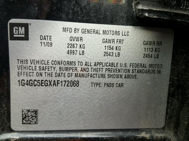 1G4GC5EGXAF172068 - 2010 BUICK LACROSSE C BLACK photo 10