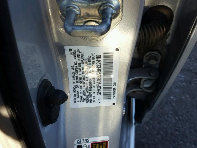 2HGFA16598H324119 - 2008 HONDA CIVIC LX SILVER photo 10