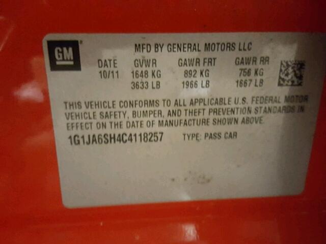 1G1JA6SH4C4118257 - 2012 CHEVROLET SONIC LS 红色 照片 10