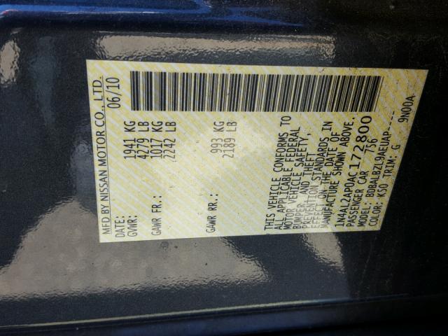 1N4AL2AP0AC172800 - 2010 NISSAN ALTIMA BAS GRAY photo 10