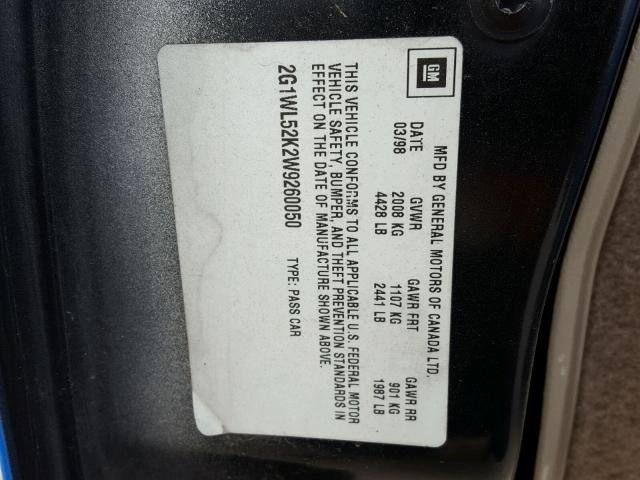 2G1WL52K2W9260050 - 1998 CHEVROLET LUMINA BAS 蓝色 照片 10