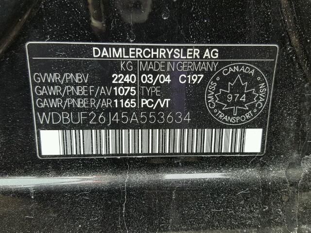 WDBUF26J45A553634 - 2005 MERCEDES-BENZ E 320 CDI BLACK photo 10