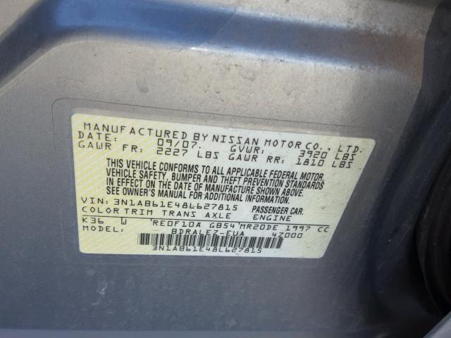 3N1AB61E48L627815 - 2008 NISSAN SENTRA 2.0 GRAY photo 10