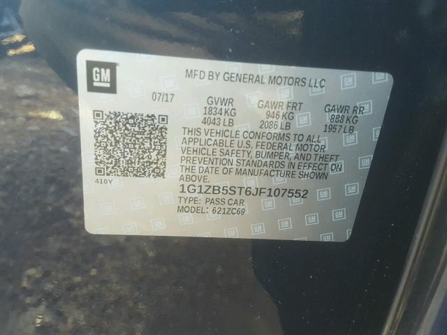 1G1ZB5ST6JF107552 - 2018 CHEVROLET MALIBU LS 蓝色 照片 10