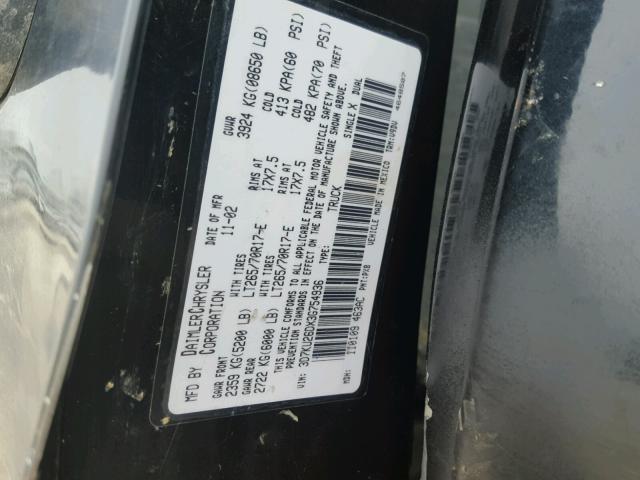 3D7KU26DX3G754936 - 2003 DODGE RAM 2500 S BLACK photo 10