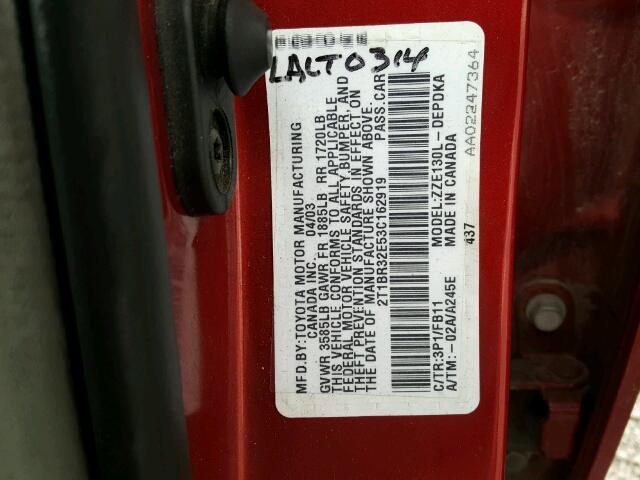 2T1BR32E53C162919 - 2003 TOYOTA COROLLA CE RED photo 10