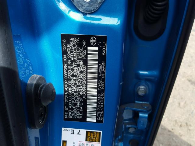 JTDKARFP2H3005337 - 2017 TOYOTA PRIUS PRIM BLUE photo 10