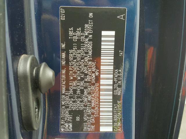 5TDZK23C07S024910 - 2007 TOYOTA SIENNA CE BLUE photo 10