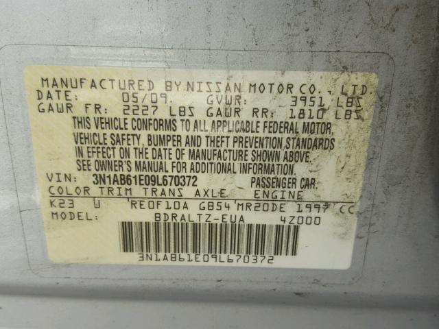 3N1AB61E09L670372 - 2009 NISSAN SENTRA 2.0 SILVER photo 10