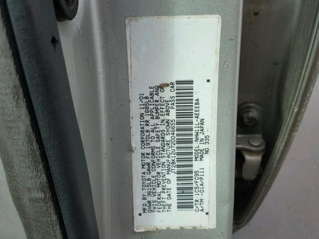 JT2BK12U720046655 - 2002 TOYOTA PRIUS SILVER photo 10