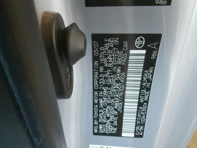 JTKDE177670214926 - 2007 TOYOTA SCION TC 银色 照片 10