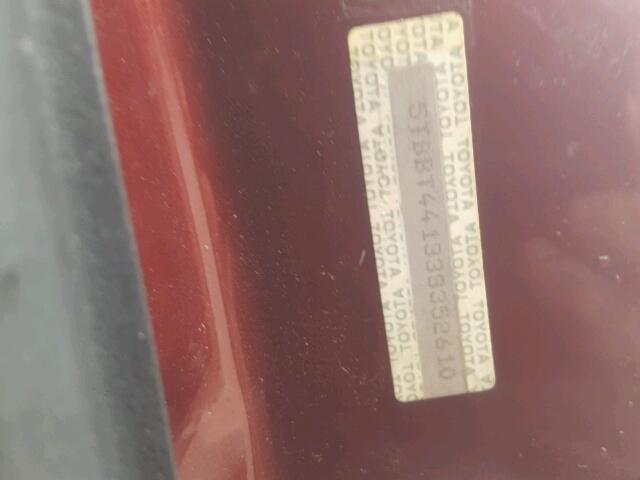 5TBBT44133S352610 - 2003 TOYOTA TUNDRA ACC RED photo 10