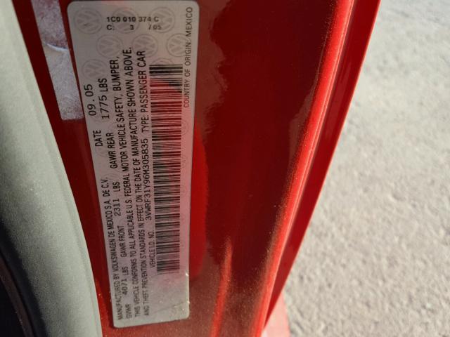 3VWRF31Y96M305835 - 2006 VOLKSWAGEN NEW BEETLE 红色 照片 10