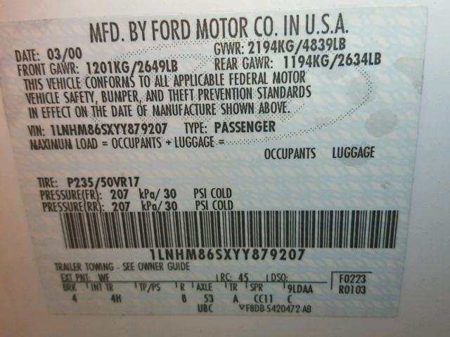 1LNHM86SXYY879207 - 2000 LINCOLN LS WHITE photo 10