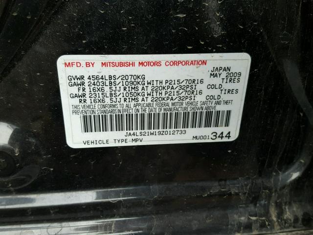 JA4LS21W19Z012733 - 2009 MITSUBISHI OUTLANDER BLACK photo 10