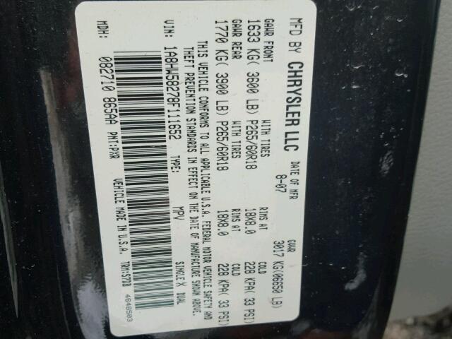 1A8HW58278F111652 - 2008 CHRYSLER ASPEN LIMI BLACK photo 10