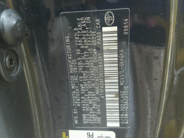 4T1FA38P96U084391 - 2006 TOYOTA CAMRY SOLA BLACK photo 10