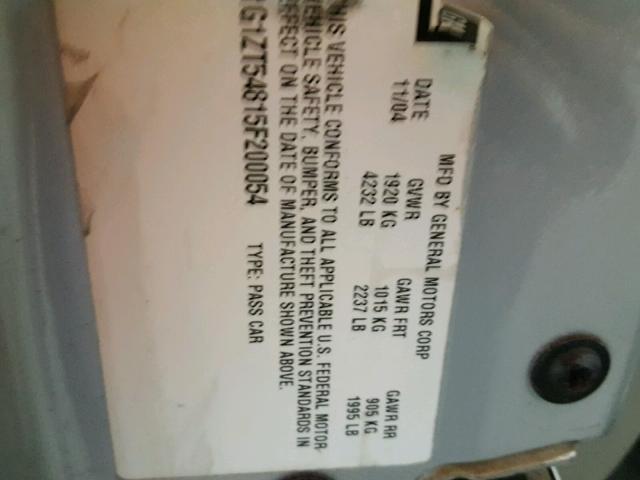 1G1ZT54815F200054 - 2005 CHEVROLET MALIBU LS ვერცხლისფერი ფოტო 10