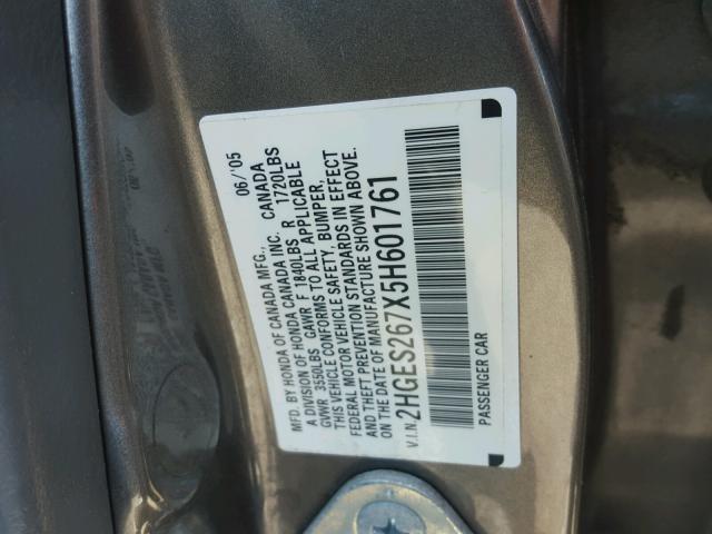 2HGES267X5H601761 - 2005 HONDA CIVIC EX Boz foto 10