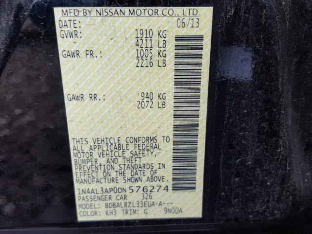 1N4AL3AP0DN576274 - 2013 NISSAN ALTIMA 2.5 BLACK photo 10